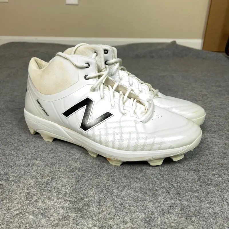 New Balance Mens Baseball Cleats 16 White Black Shoe Molded Softball Sports Logo