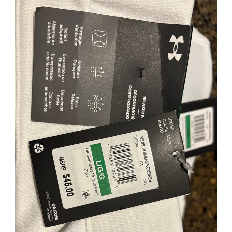 White Men's Large Adult Under Armour Game Pants (New) with Royal Blue Piping