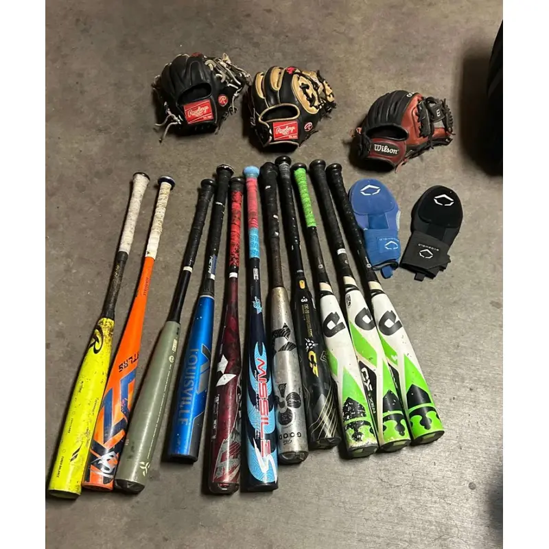 baseball bats gloves and absolutely ridiculous sliding mitts