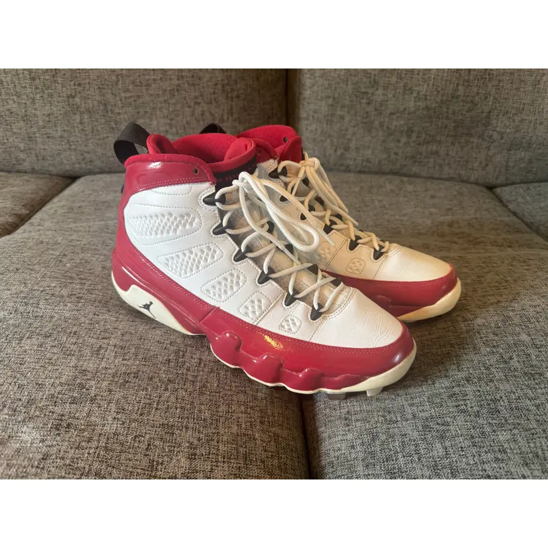 White and Red Men's Size M 11.0 (W 12.0) Air Jordan 9 Metal Cleats (Used)