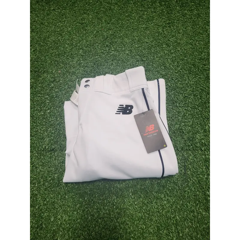 White Youth Large New Balance Game Pants (New)-Navy Piped
