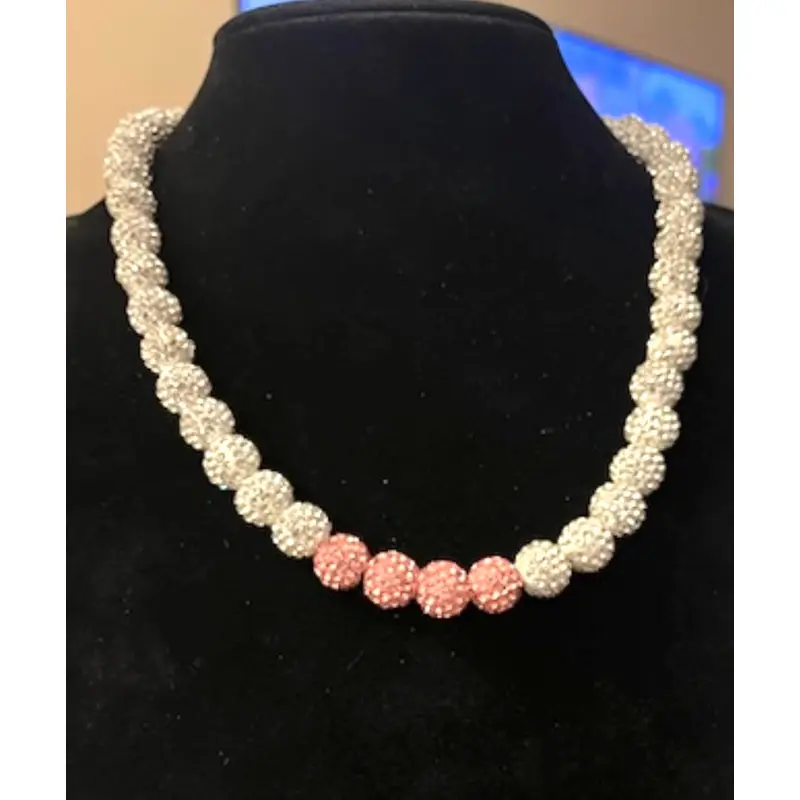 MLB Type Silver and pink rhinestones necklace