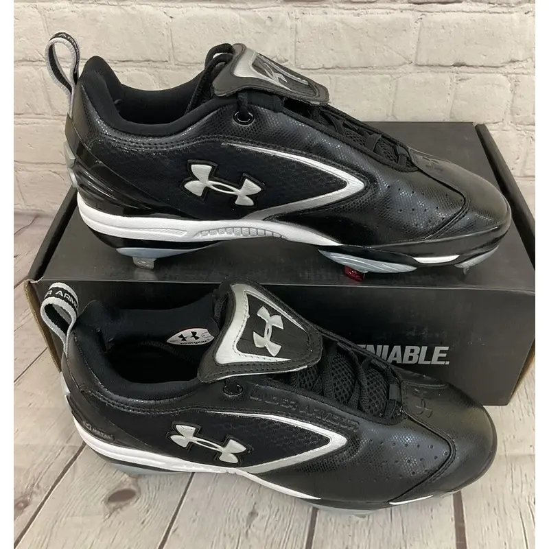 Under Armour 1097002-001 Metal Bomber Low ST Mens Baseball Cleats Black Silver 8