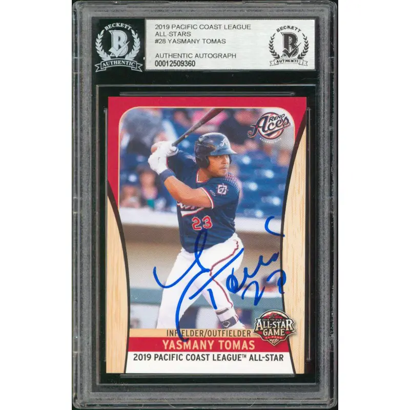 D-Backs Yasmany Tomas Signed 2019 Pacific Coast League AS #28 Card BAS Slabbed