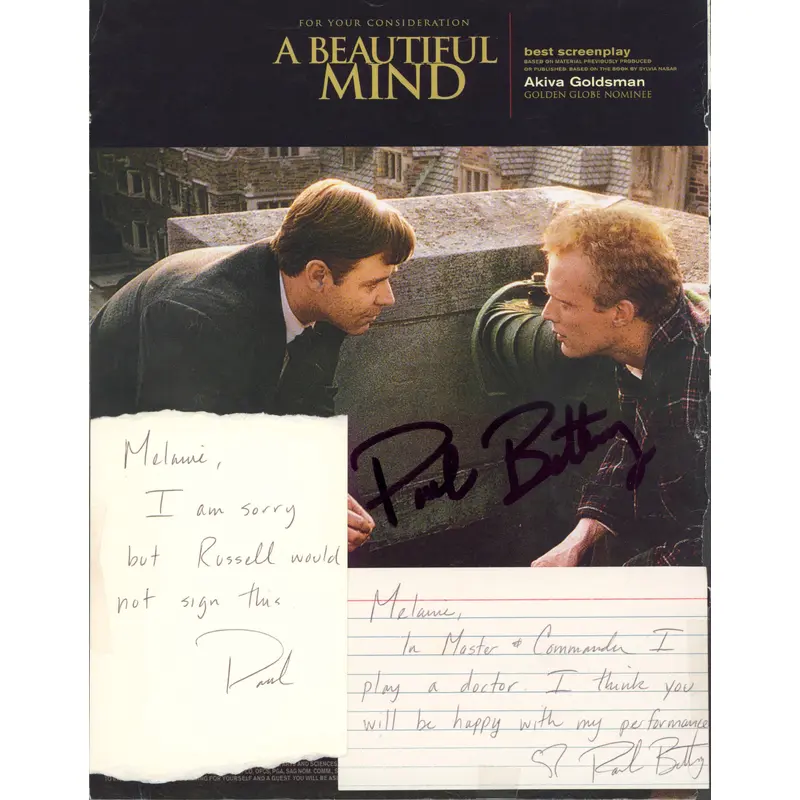 Paul Bettany A Beautiful Mind Signed 8.5x11 Magazine Page & Cuts BAS #AE13576