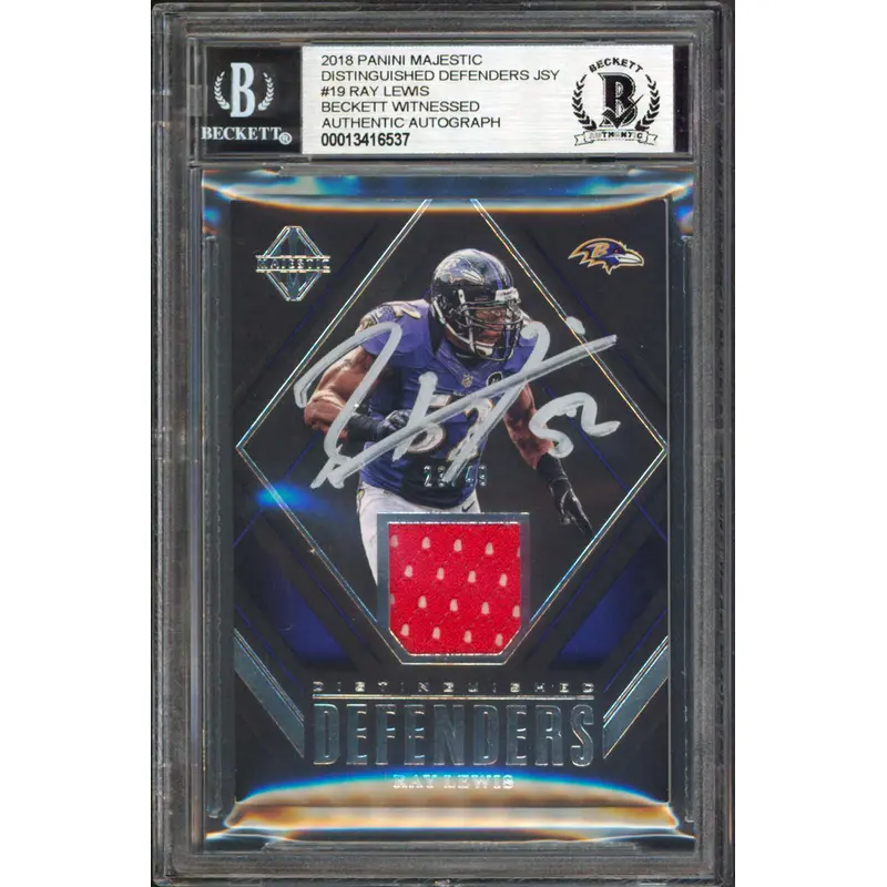 Ravens Ray Lewis Signed 2018 Panini Majestic Jersey #19 23/49 Card BAS Slabbed