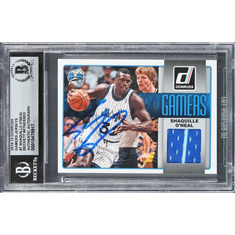 Shaquille O'Neal Signed 2014 Donruss Gamers Jerseys #7 Card Auto 10! BAS Slabbed