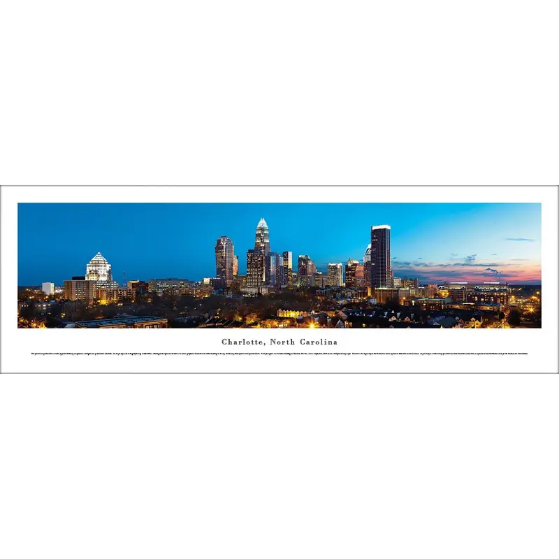 Charlotte, NC Skyline at Dusk Panoramic Poster Print - Blakeway Worldwise