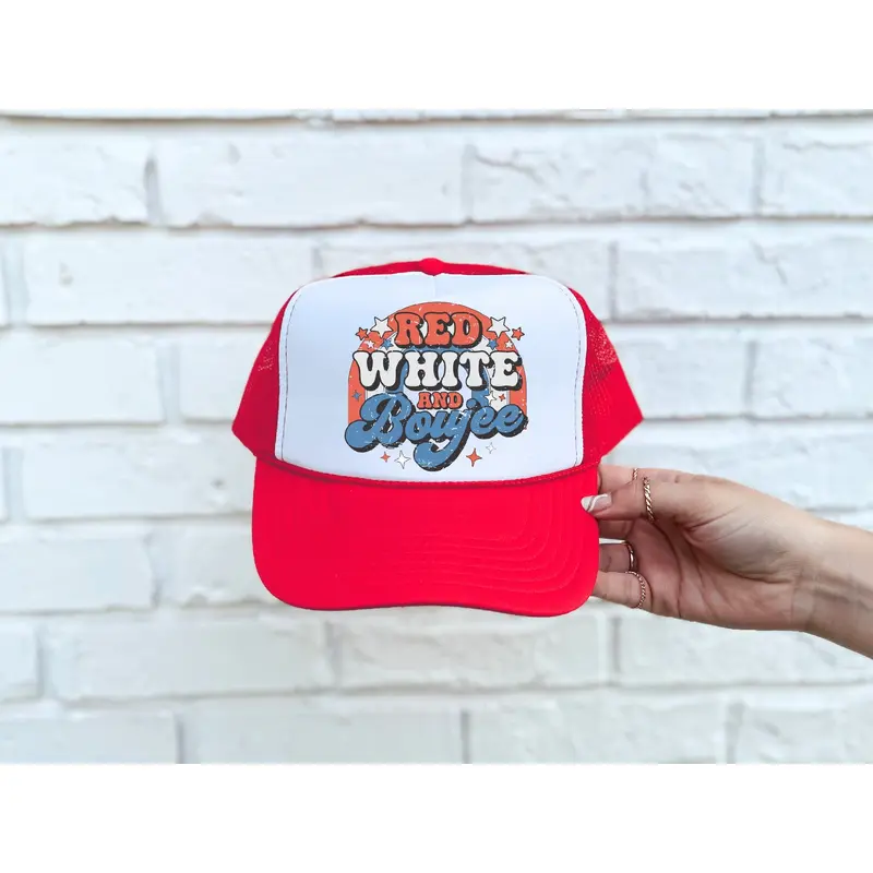 Red, White, & Boujee DTF Printed Red & White Trucker Hat