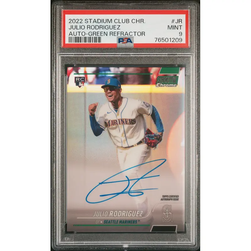 Julio Rodriguez 2022 Stadium Club Chrome Green Refractor Auto #43/99 PSA 9 Mint