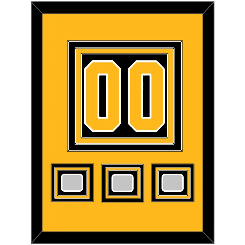 Pittsburgh Number (Back) & 3 Stanley Cup Champions Patches - Home Black - Triple Mat 3