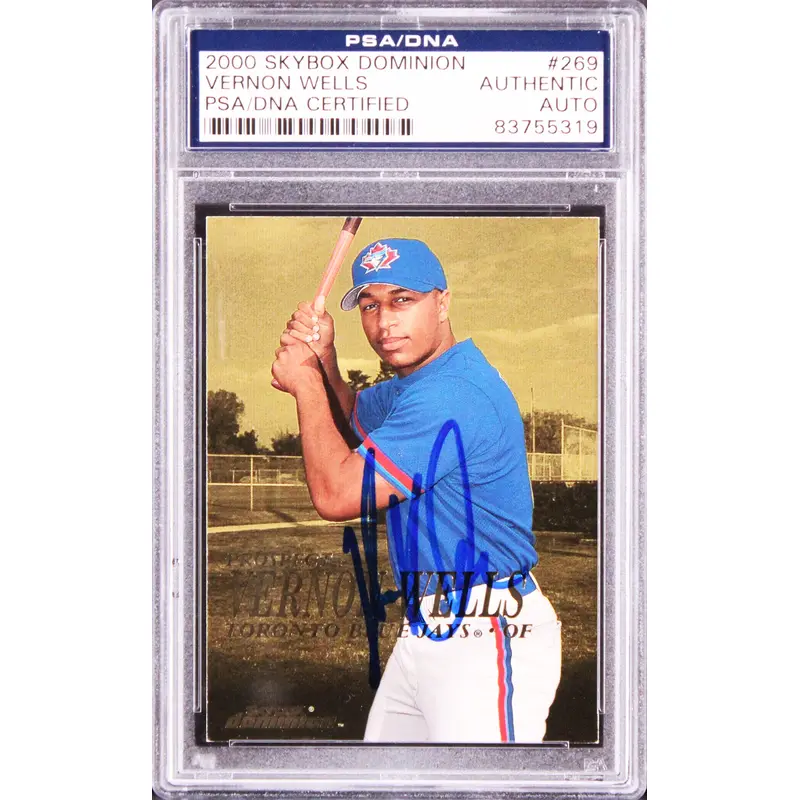 Blue Jays Vernon Wells Signed 2000 Skybox Dominion #269 Rookie Card PSA Slabbed