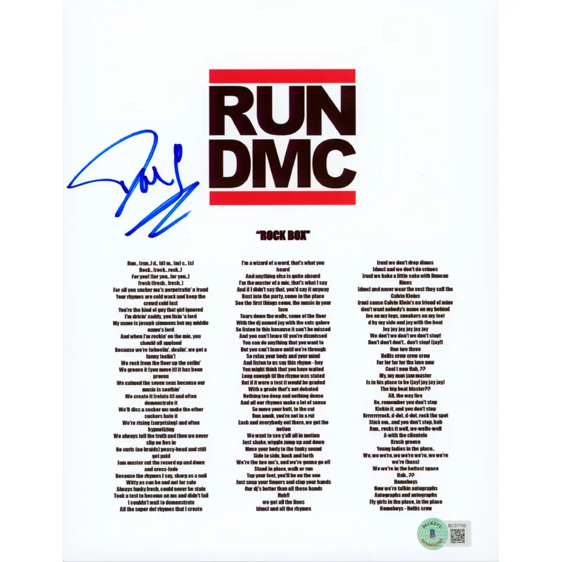 Run DMC Authentic Signed 8.5x11 Rock Box Music Sheet Photo BAS #BC37795