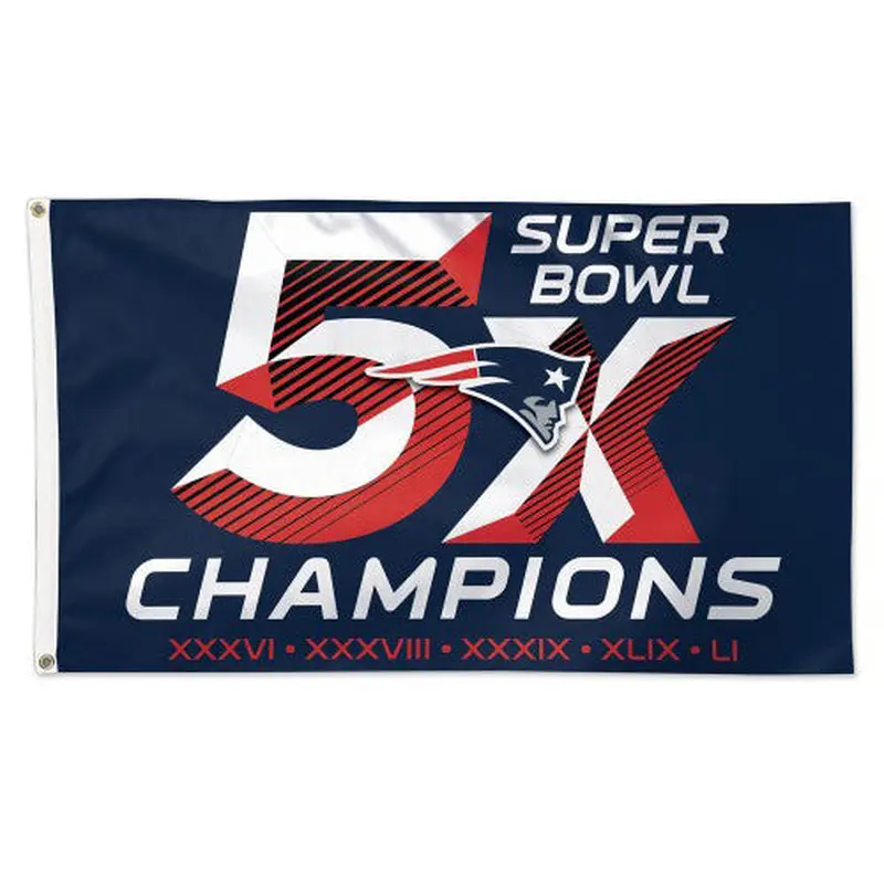 New England Patriots 5-TIME SUPER BOWL CHAMPS Premium Felt DELUXE 3'x5' FLAG - Wincraft