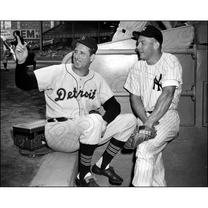 Mickey Mantle Hank Greenberg 8X10 Photo - 1953 Yankees Tigers - 11905