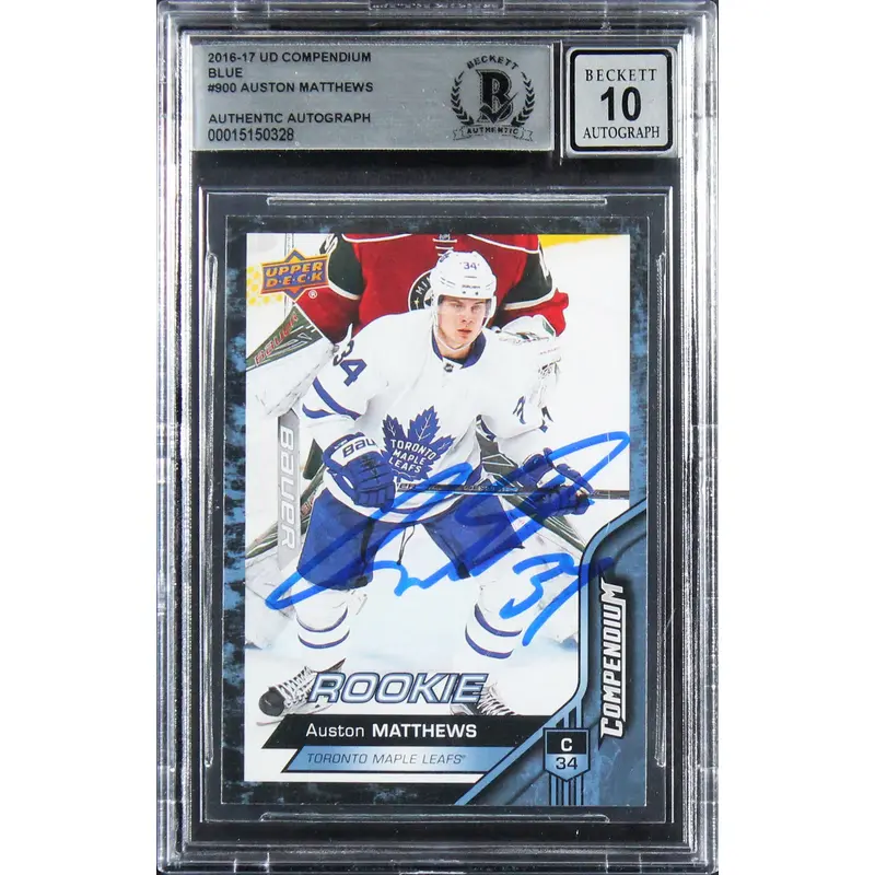 Auston Matthews Signed 2016 UD Compendium Blue #900 RC Card Auto 10! BAS Slabbed