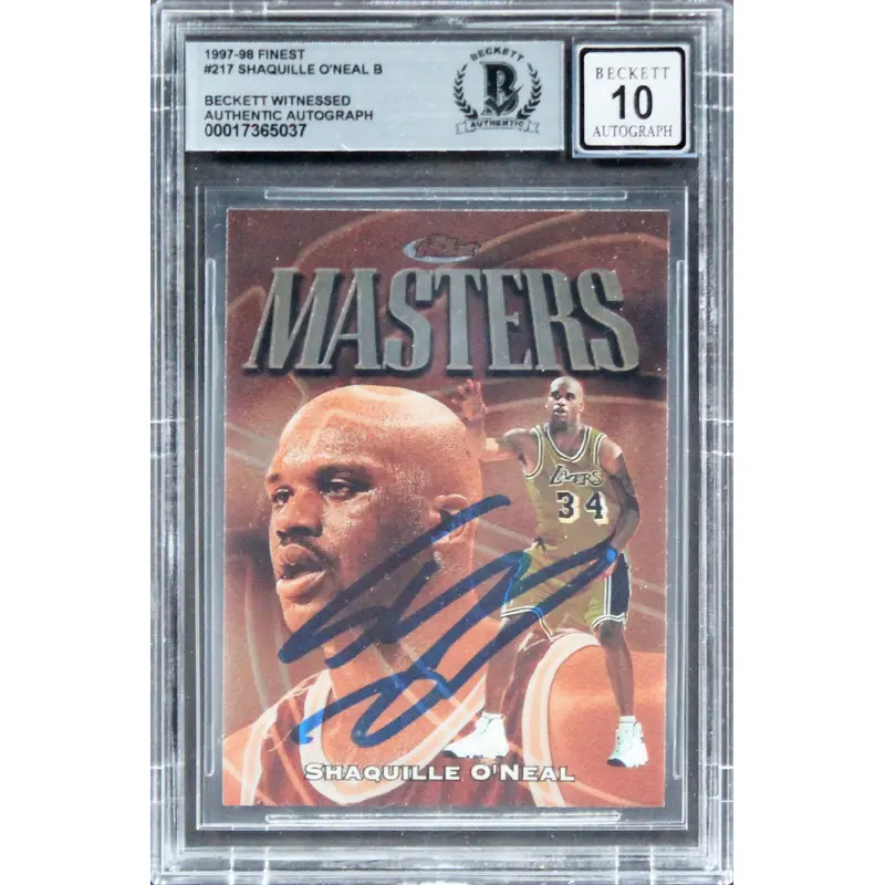 Lakers Shaquille O'Neal Signed 1997 Finest #217 Card Auto Graded GM 10! BAS Slab