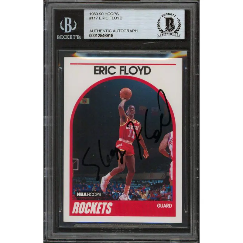 Rockets Eric Floyd Authentic Signed 1989 Hoops #117 Card Autographed BAS Slabbed