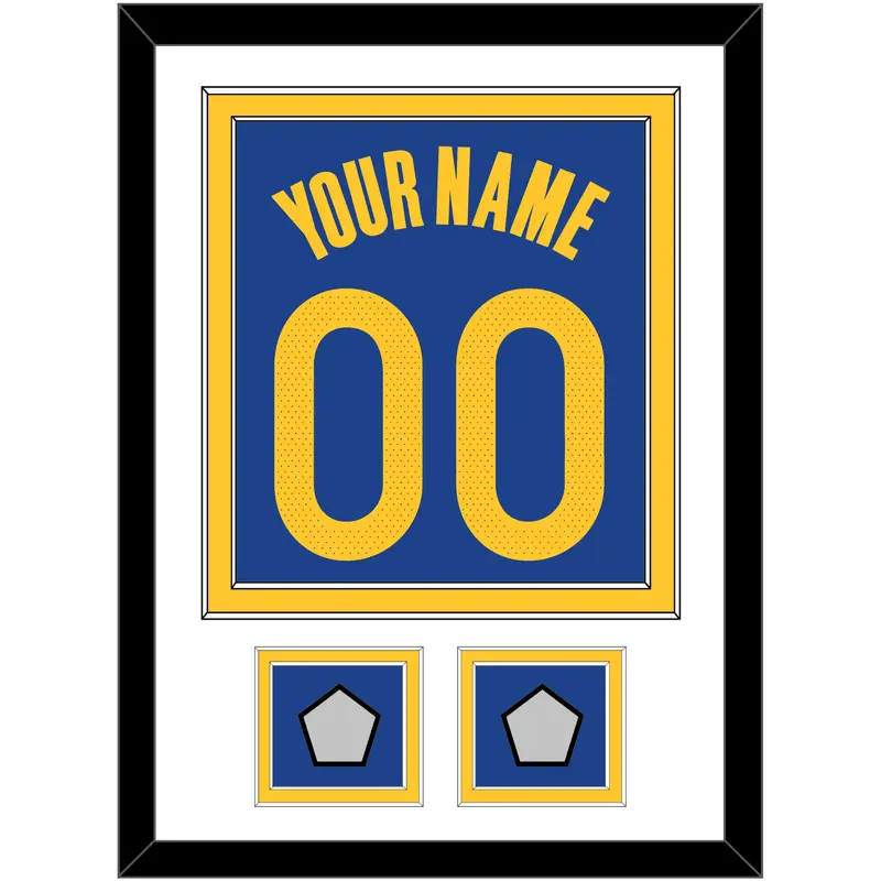 Golden State Name & Number With 2 Champions Patches - Blue Icon - Double Mat 1