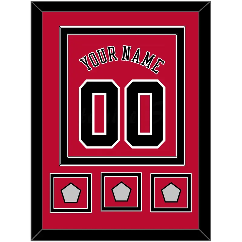 Chicago Name & Number With 3 Finals Patches - Road Red (1986-2017) - Double Mat 2