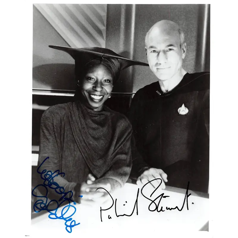 Whoopi Goldberg & Patrick Stewart Star Trek Signed 8x10 Photo BAS #AD64039