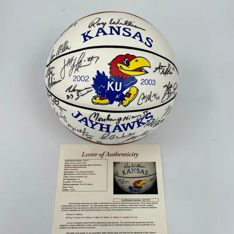 2002-03 Kansas Jayhawks Team Signed Basketball NCAA Champs Runner Up JSA COA