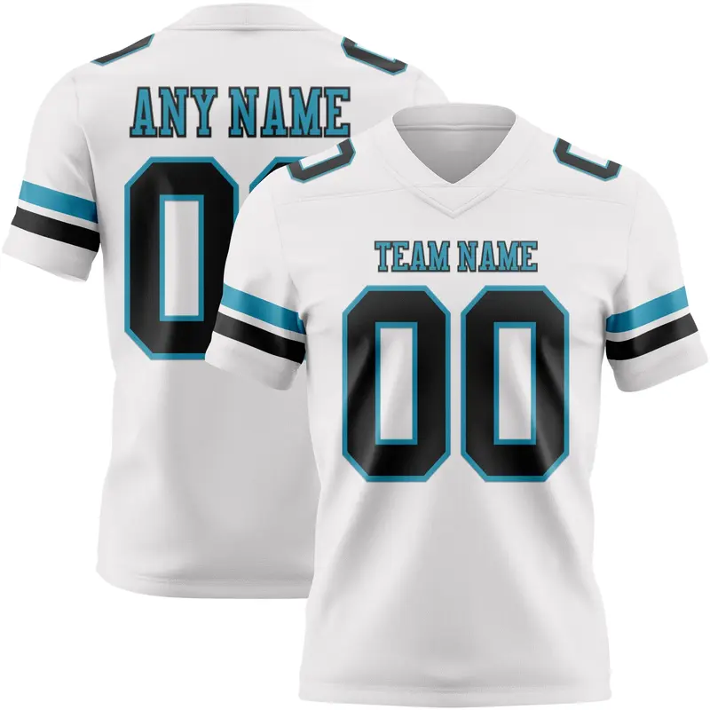 Custom White Black-Panther Blue Mesh Authentic Football Jersey
