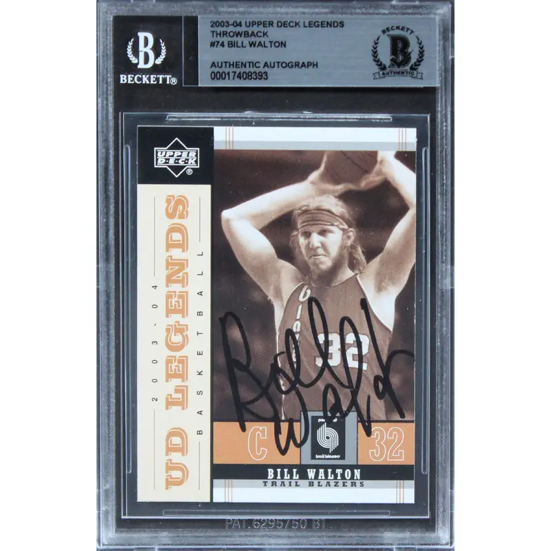 Blazers Bill Walton Signed 2003 Upper Deck Legends Throwback #74 Card BAS Slab