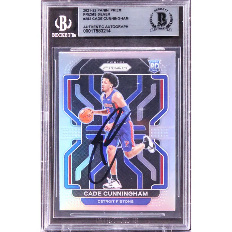 Pistons Cade Cunningham Signed 2021 Panini Prizms Silver #282 RC Card BAS Slab