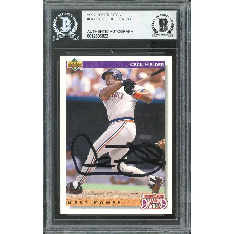 Tigers Cecil Fielder Authentic Signed 1992 Upper Deck #647 Card BAS Slabbed