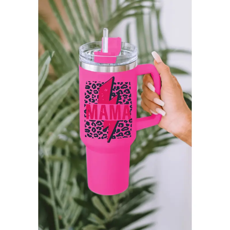 Rose Mama Lightning Leopard Print Straw Stainless Steel Insulate Cup 40oz