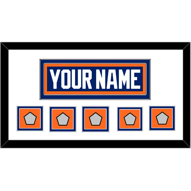Edmonton Nameplate & 5 Stanley Cup Champions Patches - Road Blue (1981-1994) - Double Mat 1