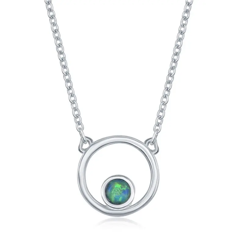 Sterling Silver Open Circle with Blue Inlay Opal Necklace