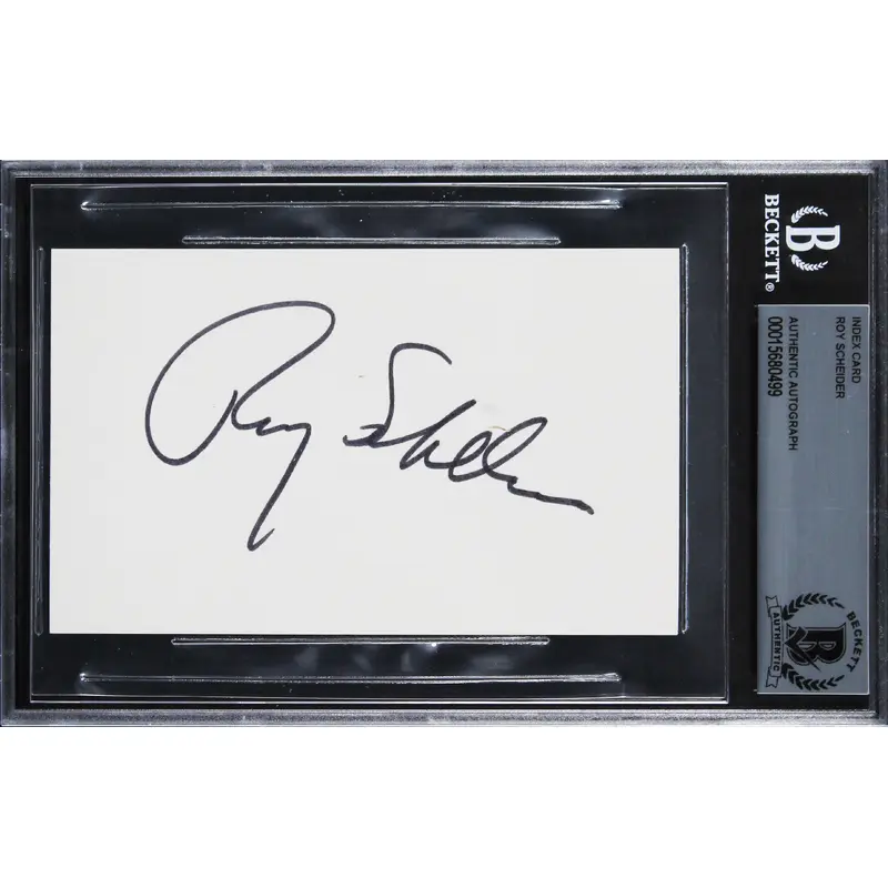 Roy Scheider Jaws Authentic Signed 3x5 Index Card Autographed BAS Slabbed 1
