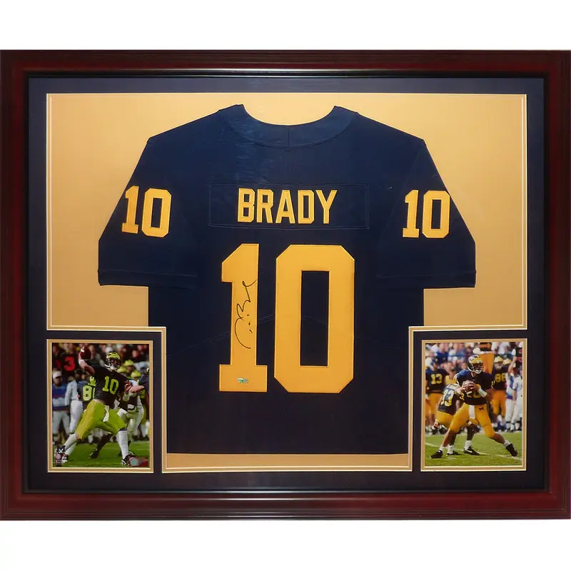 Tom Brady Autographed Michigan Wolverines (Blue #10) Deluxe Framed Jersey - Fanatics