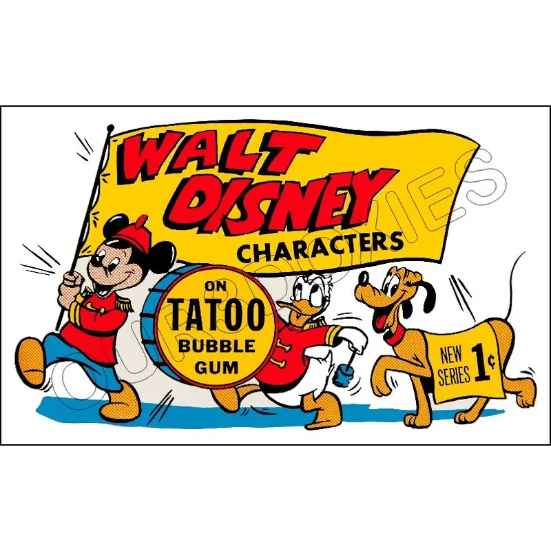 1963 Walt Disney Tatoo Bubble Gum Store Counter Standup Sign - Mickey Mouse - 2421
