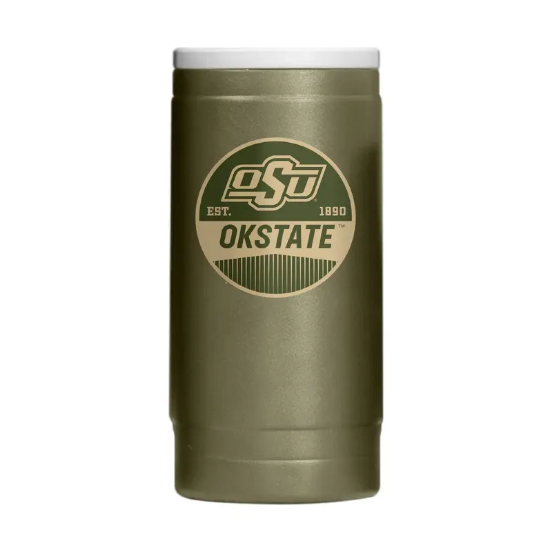Oklahoma State  Badge Powder Coat Slim Can Coolie