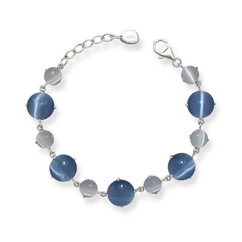 Sterling Silver Light and Dark Blue Cat?s Eye Bracelet