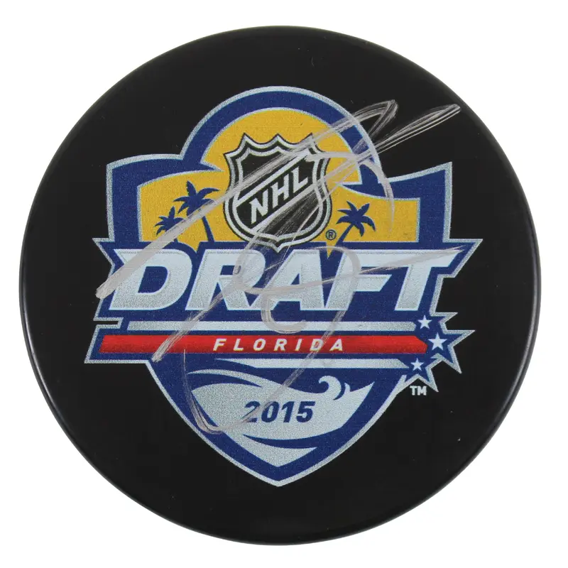 Golden Knights Jack Eichel Signed 2015 Draft Official Hockey Puck BAS #BG82333