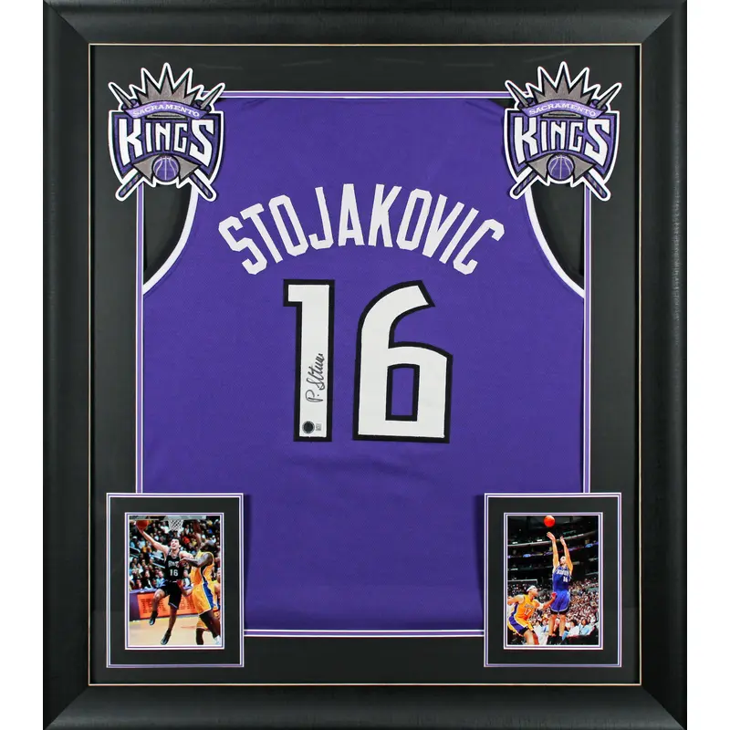 Peja Stojakovic Authentic Signed Purple Pro Style Framed Jersey BAS Witnessed
