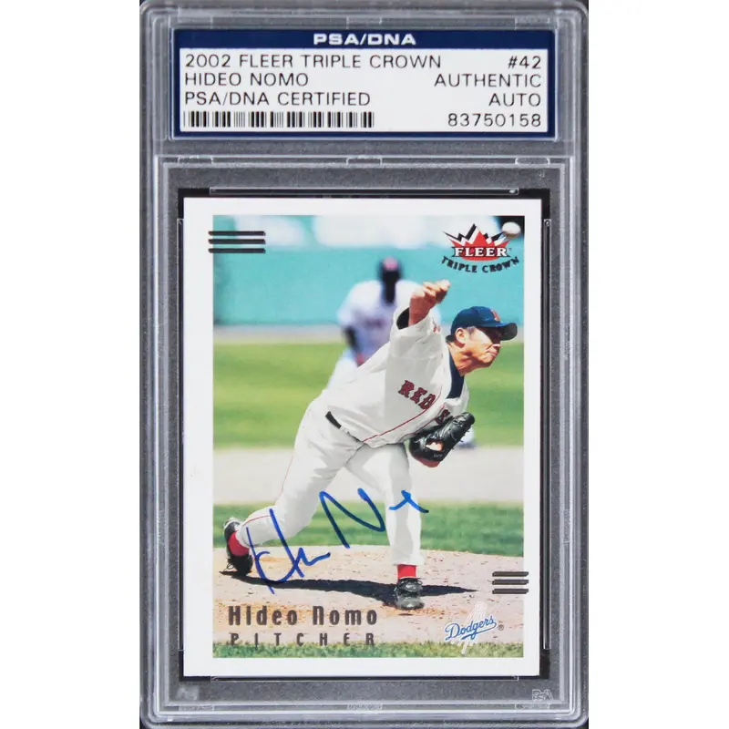 Red Sox Hideo Nomo Signed 2002 Fleer Triple Crown #42 Card PSA/DNA Slabbed