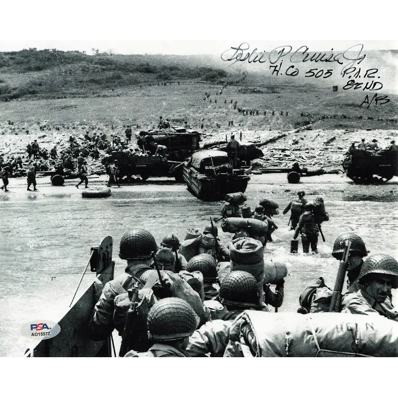 Leslie Cruise signed 8x10 photo PSA/DNA Autographed D-Day Paratrooper