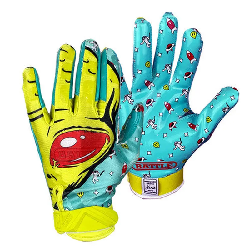 New Battle Cloaked "Alien" Green Football Receiver Gloves - Youth Large