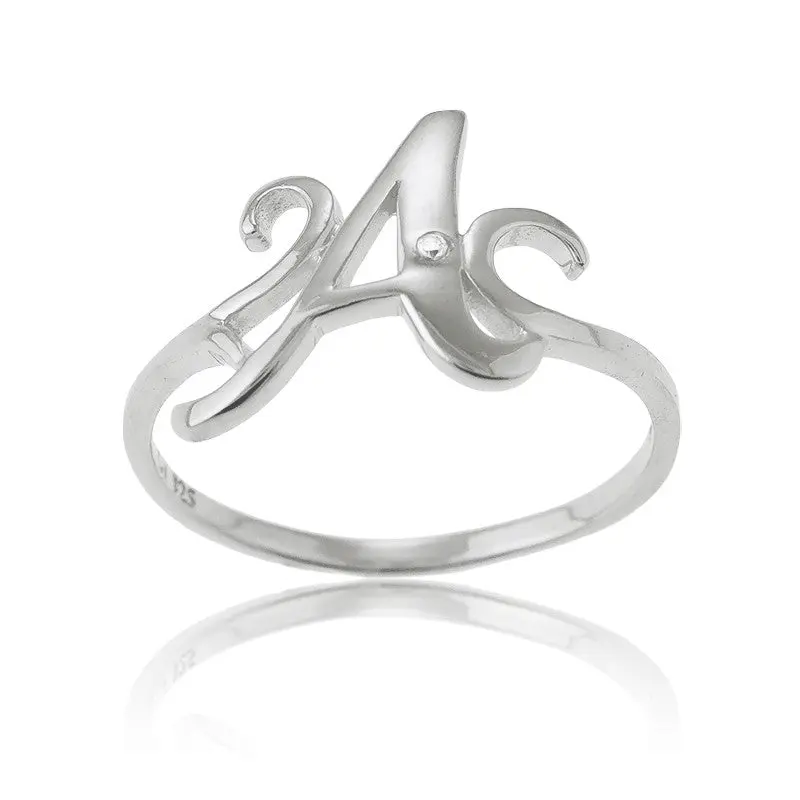 Sterling Silver Single CZ "A" Ring