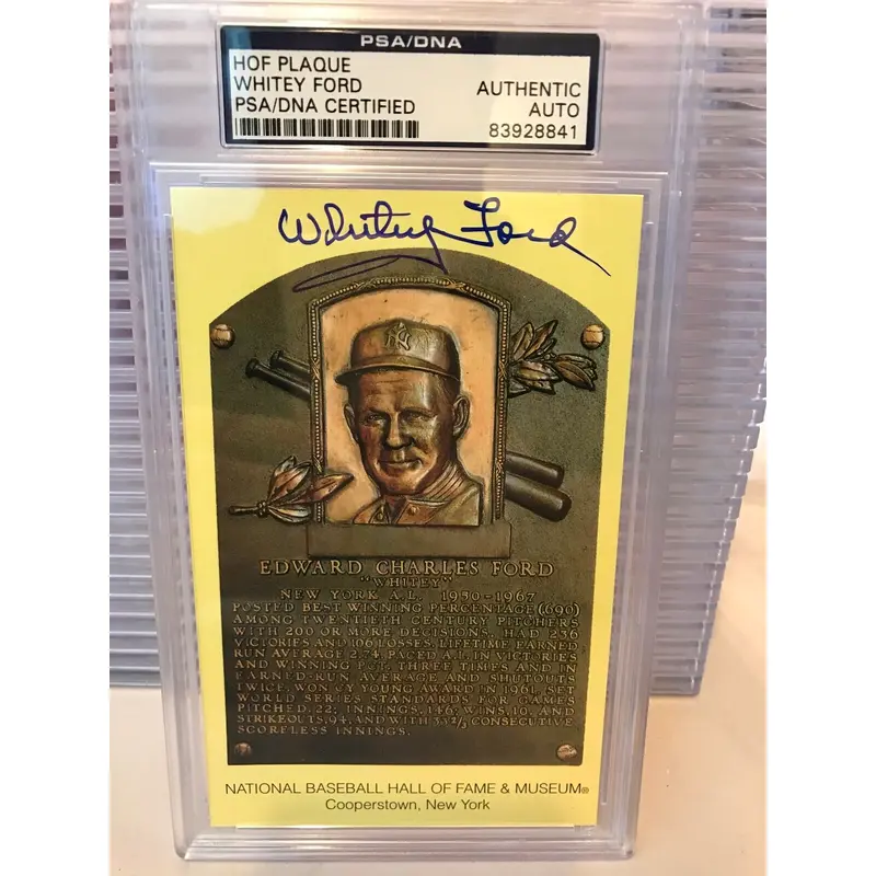 Whitey Ford Signed Autographed HOF Plaque Card PSA DNA COA