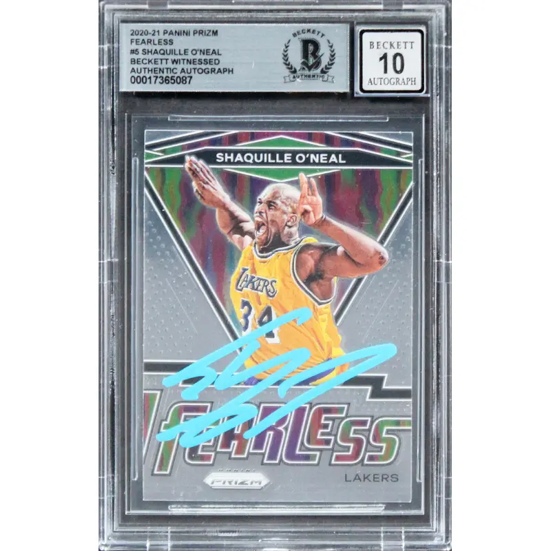 Shaquille O'Neal Signed 2020 Panini Prizm Fearless #5 Card Auto 10! BAS Slabbed