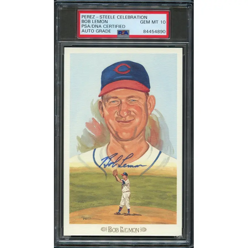 Bob Lemon Signed Postcard PSA/DNA Auto 10 Slabbed Autographed Cleveland