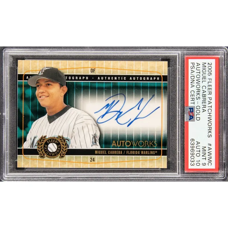 2005 Fleer Patchworks Miguel Cabrera Auto #42/49 PSA Mint 9 Auto 10