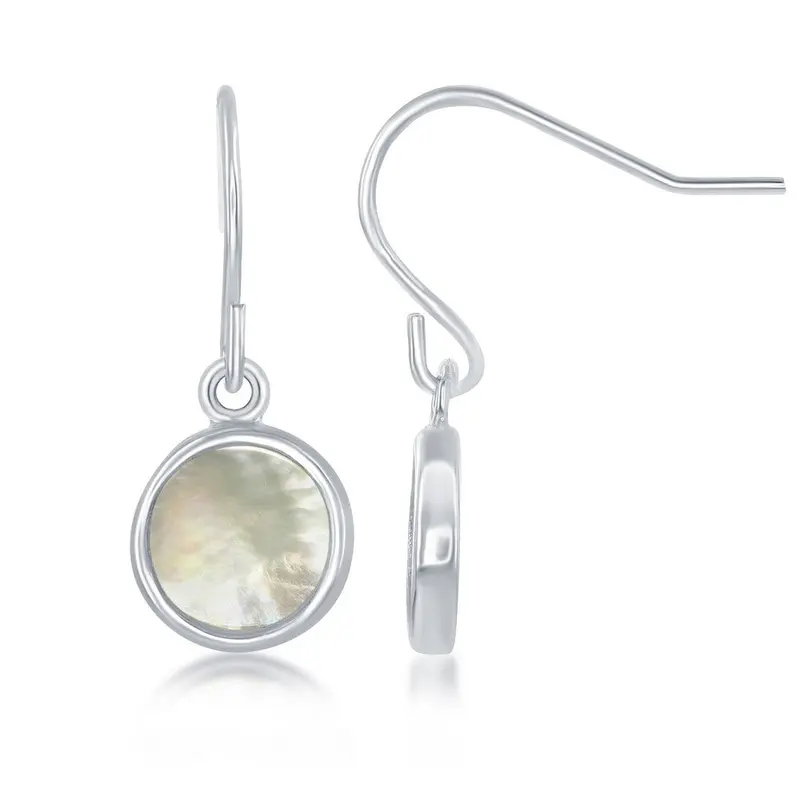 Sterling Silver Bezel Set MOP Round Earrings