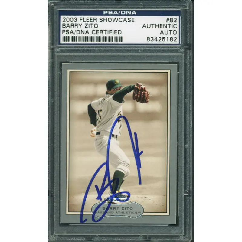 Athletics Barry Zito Authentic Signed Card 2003 Fleer #82 PSA/DNA Slabbed